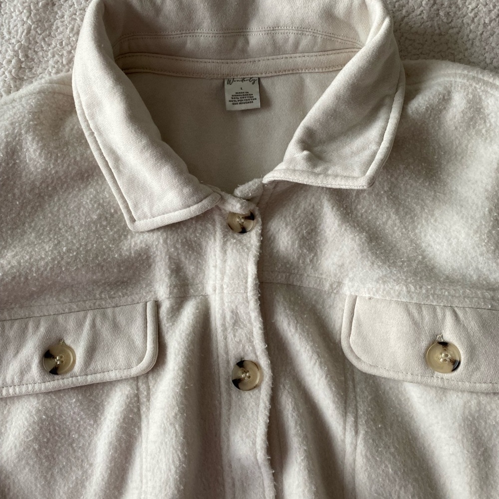 Wonderly Cream Fleece Shacket Button Up Jacket Size L - Picture 2 of 4